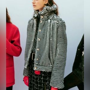 NWT CHANEL Black & White striped faux fur jacket size 34
